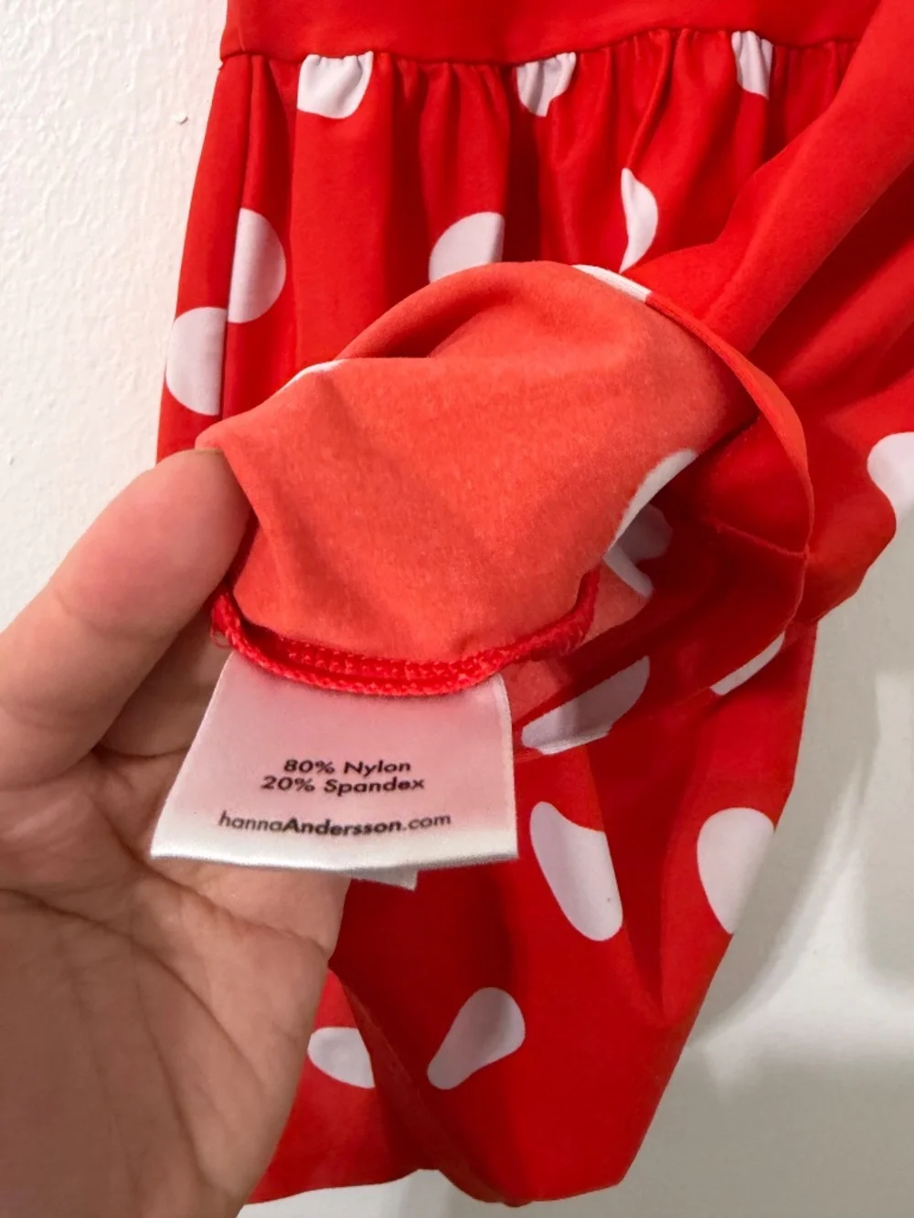 Hanna Andersson Orange Red Polka Dot Dress Sleeveless Nylon Sz 6-7 Years School